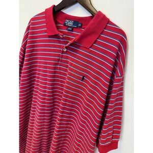 Polo Ralph Lauren Mens XXL Red Blue Striped Cotton Pique Short Sleeve Polo Shirt